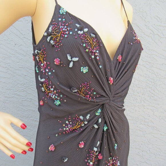 38" bust Sue Wong Nocturne bias cut spaghetti strap low V neck event-ready dress - Picture 14 of 15